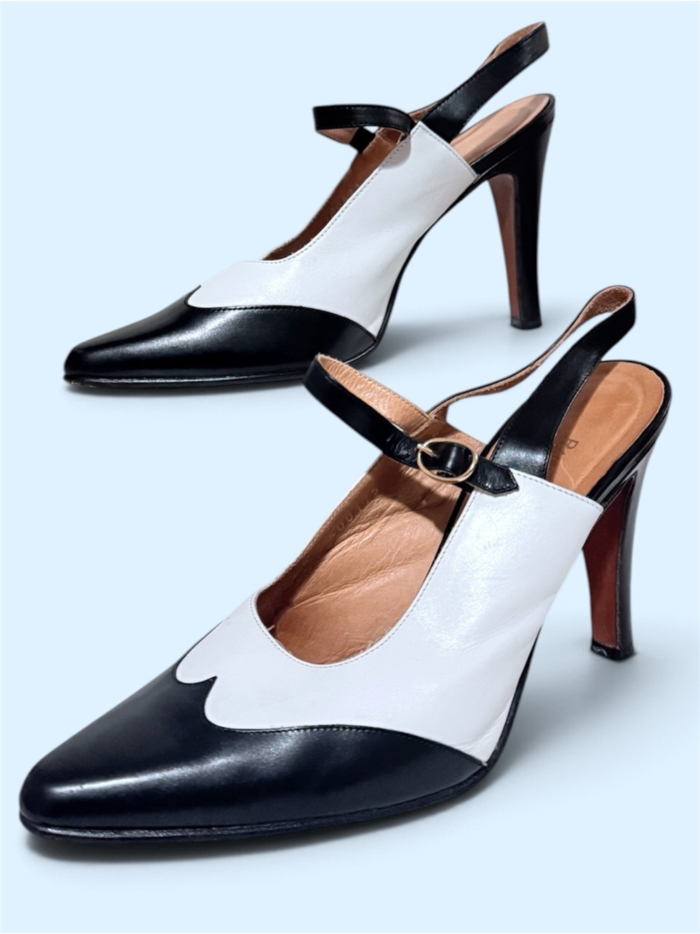 Vintage Ralph Lauren Collection Black and White Slingback Mary Jane Pumps Size 7
